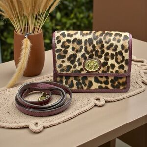 Authentic Coach Haircalf Leopard Print Leather Mini Crossbody Shoulder Bag